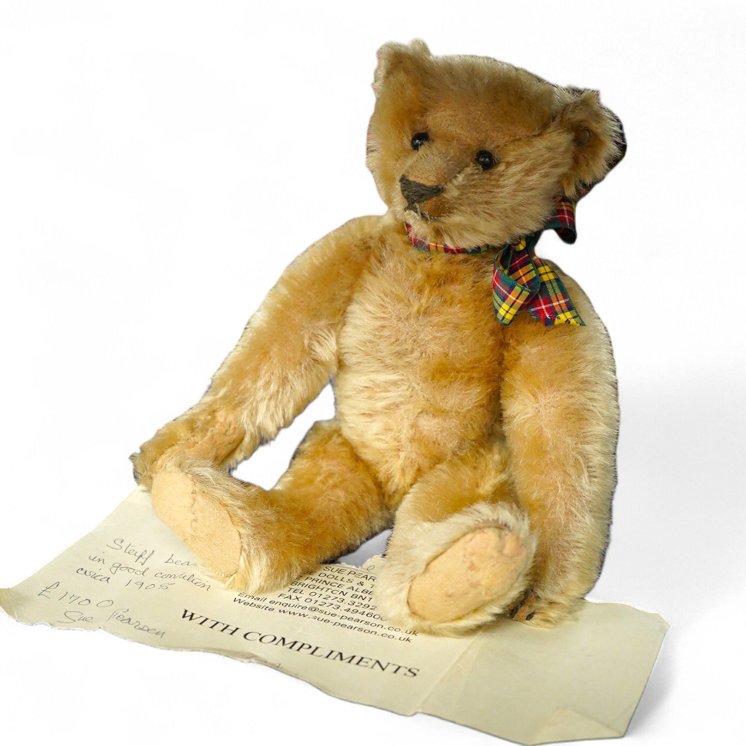 A small Steiff with tartan scarf, c.1908, approx. 26cm long